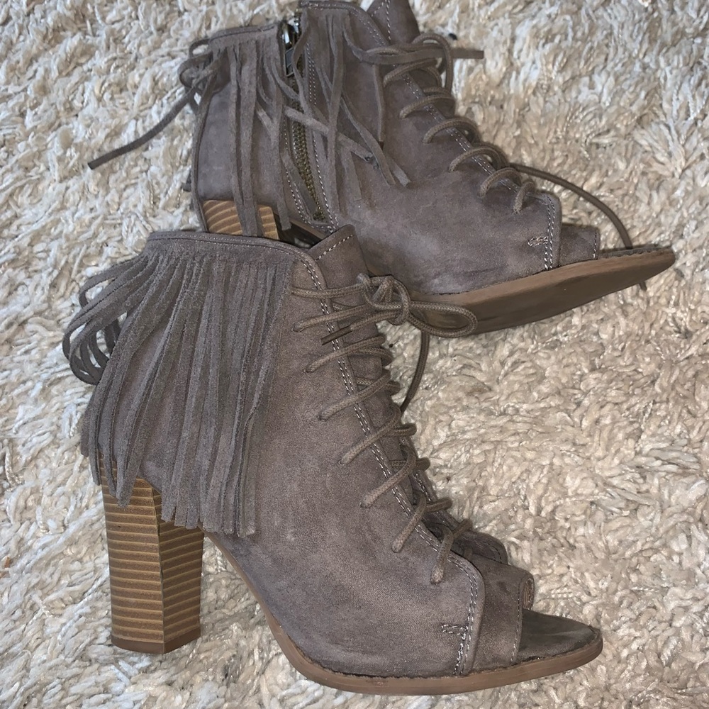 Express fringe peep toe booties size 7
